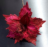 Flori Crăciun roșu-bordo cu sclipici - 10/set